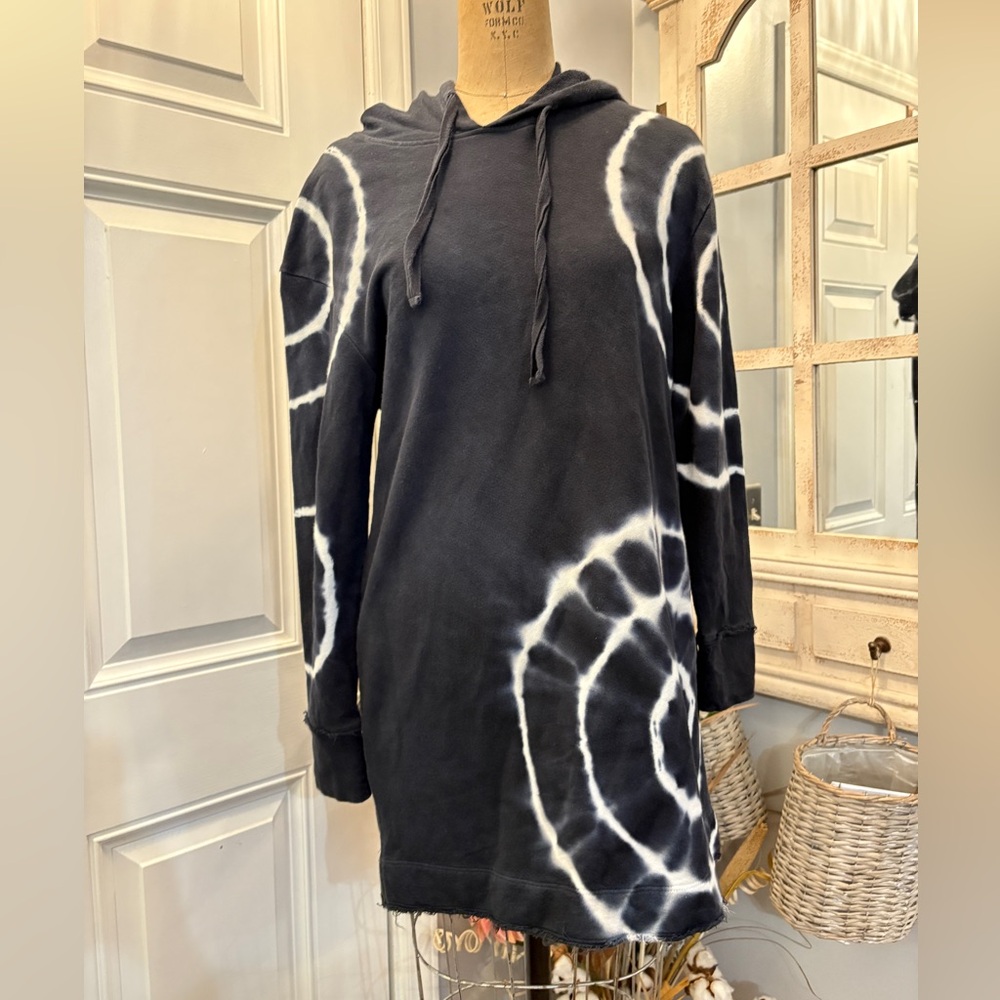 T.La Anthropologie Navy and White‎ Long Sleeve Hoodie Mini Dress S Shabby Chic